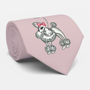 Cravate Tie Caniche Français Rétro Rose