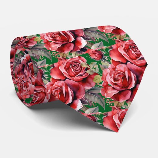 Cravate Tie classique formel à col rouge roses (Roulé)