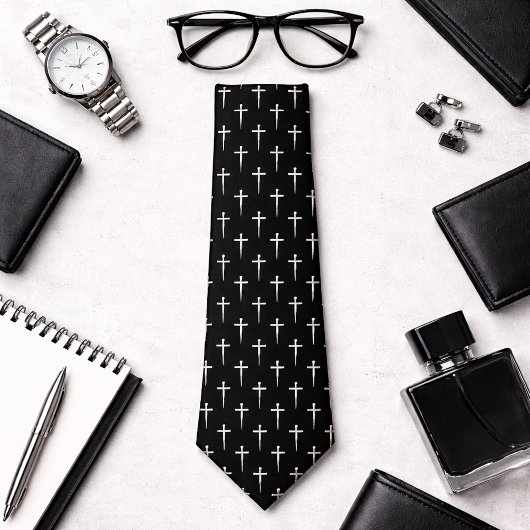 Cravate Tie Croix Moderne Noir pour Pasteur