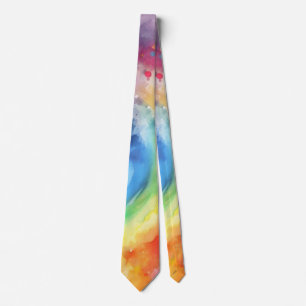 Cravate Tie de cou abstrait aquarelle arc-en-ciel