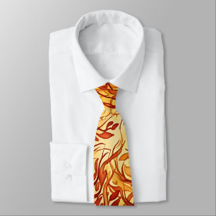 Cravate Tie de cou abstrait forêt feu rouge aquarelle