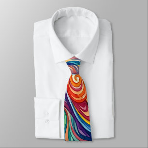 Cravate Tie de cou aquarelle arc-en-ciel chouette abstrait