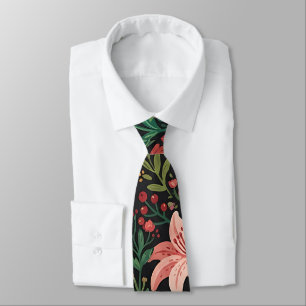 Cravate Tie de cou jardin folk lys monarque abstrait