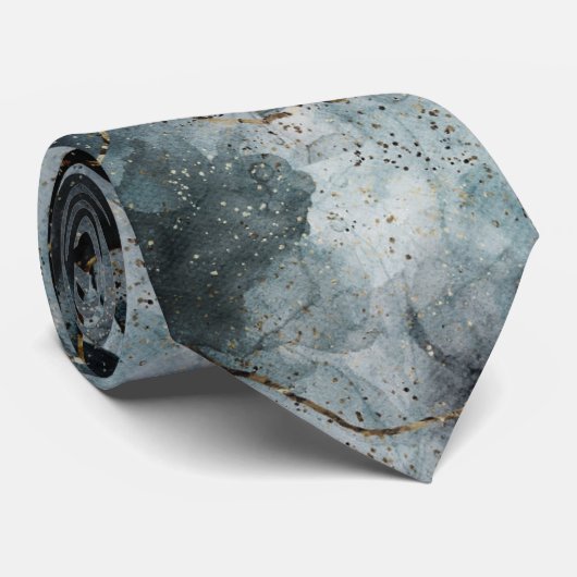 Cravate Tie de cou pour hommes bleu et gris abstrait (Roulé)