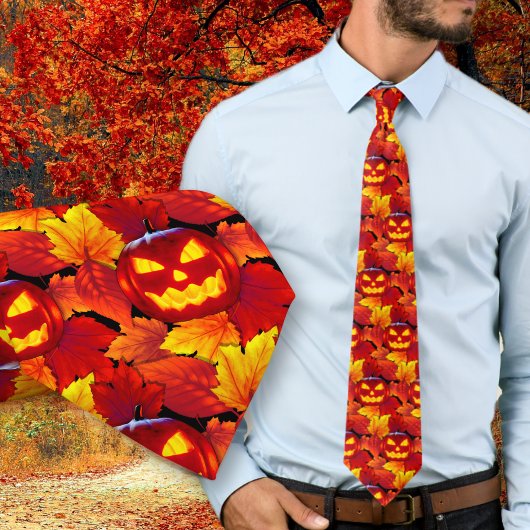 Cravate Tie de feuilles d'automne citrouille lumineuse d'H