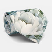 Cravate Tie de mariage à fleurs aquarelles bleu poussiéreu (Roulé)