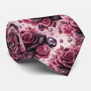 Cravate Tie de mariage de luxe Roses roses violettes et