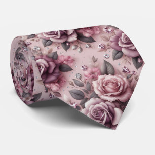 Cravate Tie de mariage de luxe Roses roses violettes et