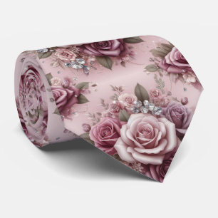 Cravate Tie de mariage de luxe Roses roses violettes et
