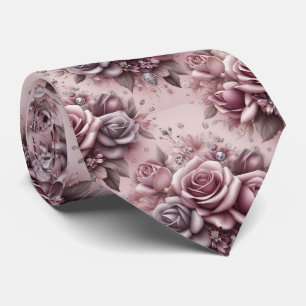 Cravate Tie de mariage de luxe Roses roses violettes et