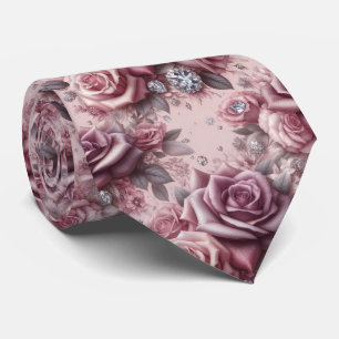 Cravate Tie de mariage de luxe Roses roses violettes et