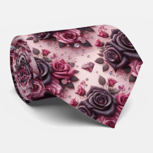 Cravate Tie de mariage de luxe Roses roses violettes et