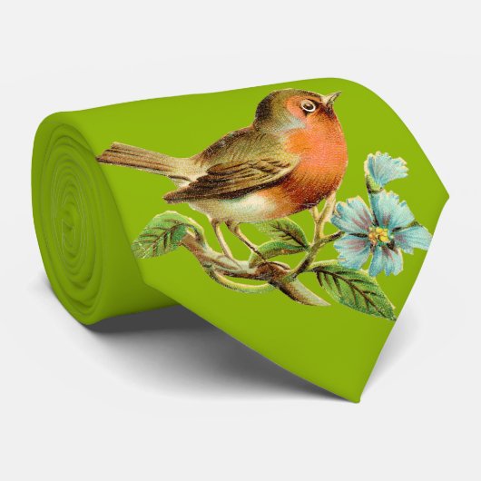 Cravate Tie de mariage oiseau vintage vert pomme (Roulé)