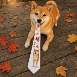 Cravate Tie en aquarelle Shiba Inu d'automne