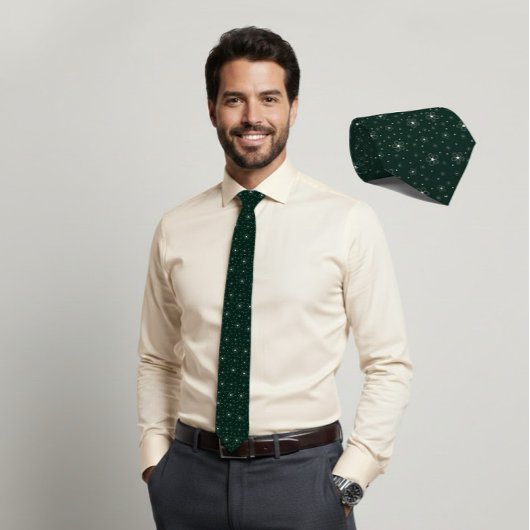 Cravate Tie en ivoire micro floral vert foncé