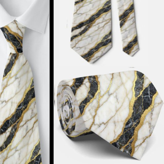 Cravate Tie Executive | Marbre Luxe B&W + Or