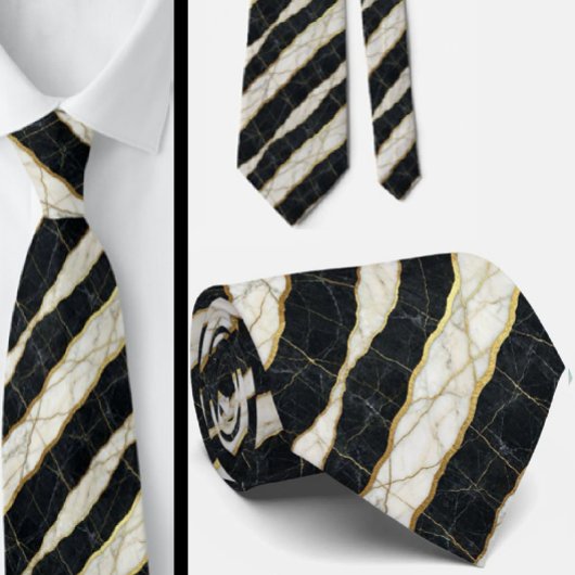 Cravate Tie Executive | Marbre Luxe B&W + Or