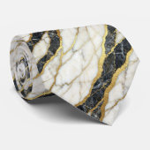 Cravate Tie Executive | Marbre Luxe B&W + Or (Roulé)