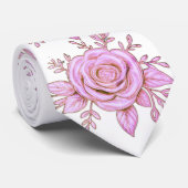 CRAVATE TIE FLEUR ROSE (Roulé)