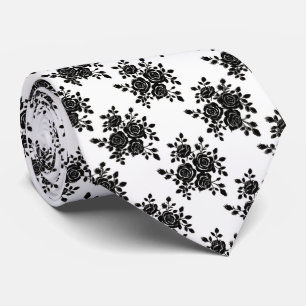 Cravate Tie fleuri noir et blanc classique pour hommes