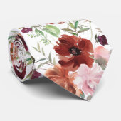Cravate Tie floral avec roses roses et fleurs de cannelle (Roulé)