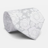 Cravate Tie floral rose gris et blanc moderne (Roulé)