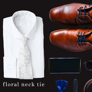 Cravate Tie floral rose gris et blanc moderne