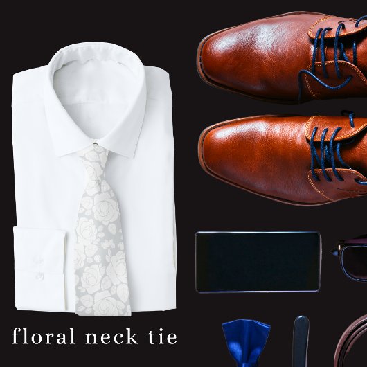 Cravate Tie floral rose gris et blanc moderne