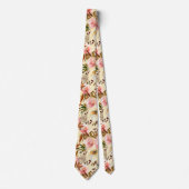 Cravate Tie floral Roses Crème Blanc Cassé Ivoire Rose (Devant)