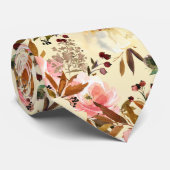Cravate Tie floral Roses Crème Blanc Cassé Ivoire Rose (Roulé)