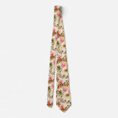 Cravate Tie floral Roses Crème Blanc Cassé Ivoire Rose (Dos)