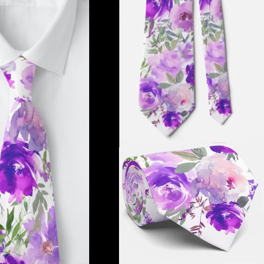 Cravate Tie floral Roses Indigo Lavande Violet