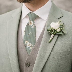 Cravate Tie floral vert sauge pour mariage