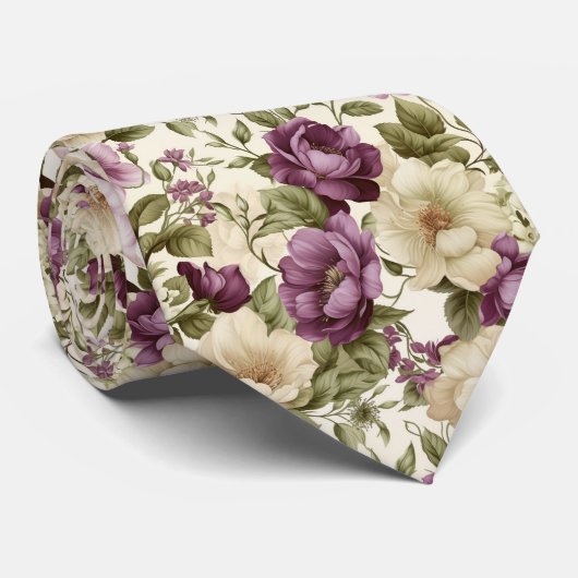 Cravate Tie floral violet et blanc (Roulé)