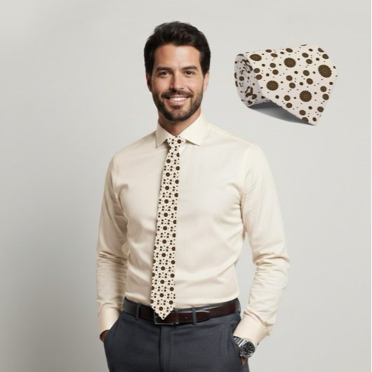 Cravate Tie micro floral beige marron foncé