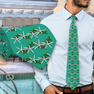 Cravate Tie modèle étoile de mer turquoise de Noël