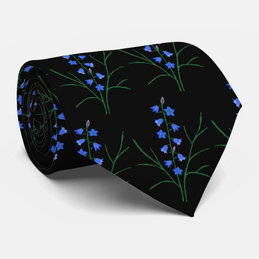 Cravate Tie noir aux jacinthes des bois (Roulé)