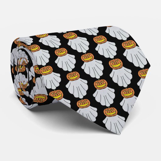 Cravate Tie (noir) - Citrouille Fantôme (Roulé)