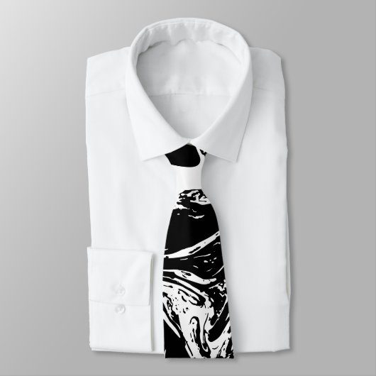 Cravate Tie noir et blanc style marbre (Attaché)