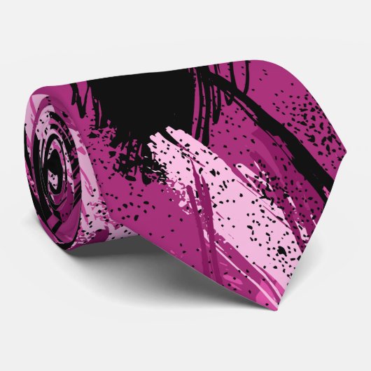 Cravate Tie noir fuchsia rose camouflage (Roulé)