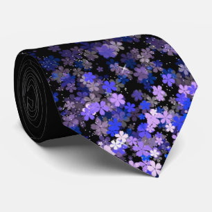 Cravate Tie noir pour hommes à grappes florales de lavande