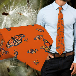 Cravate Tie Papillon Orange Motif Monarch