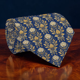 Cravate Tie personnalisé en damas bleu et or