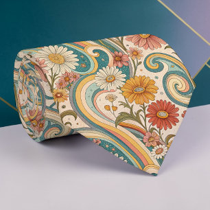 Cravate Tie personnalisé floral psychédélique des années 1