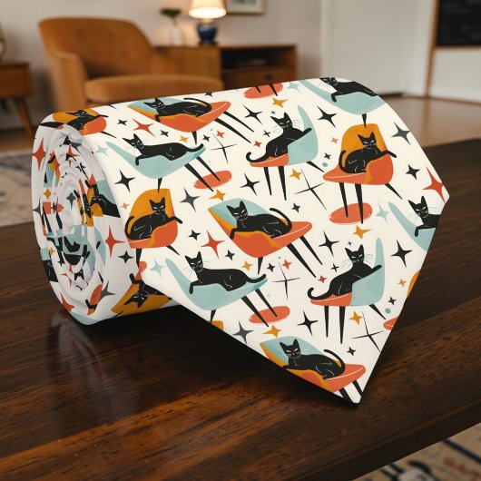 Cravate Tie personnalisé graphique rétro Chat 50s