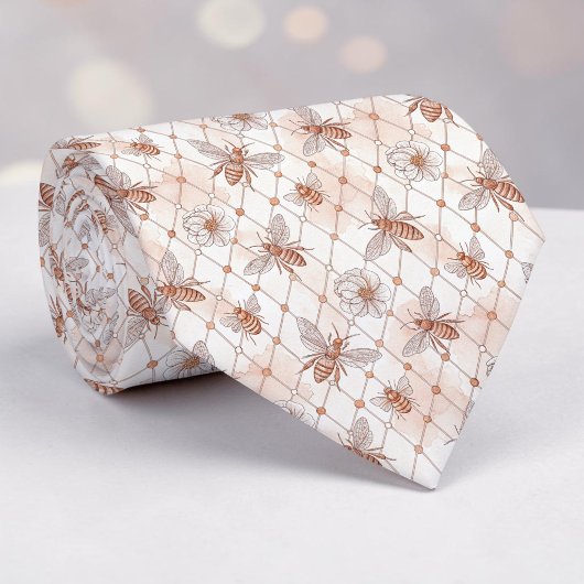 Cravate Tie personnalisé motif abeille rose