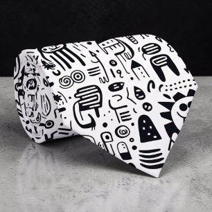 Cravate Tie personnalisée Doodles noir et blanc