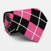 Cravate Tie Pink Black Rétro Argyle (Roulé)