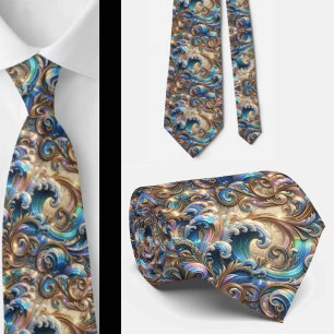 Cravate Tie pour amoureux de la plage   Motif de vagues oc