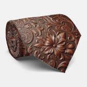 Cravate Tie pour homme en faux cuir brun occidental orné (Roulé)